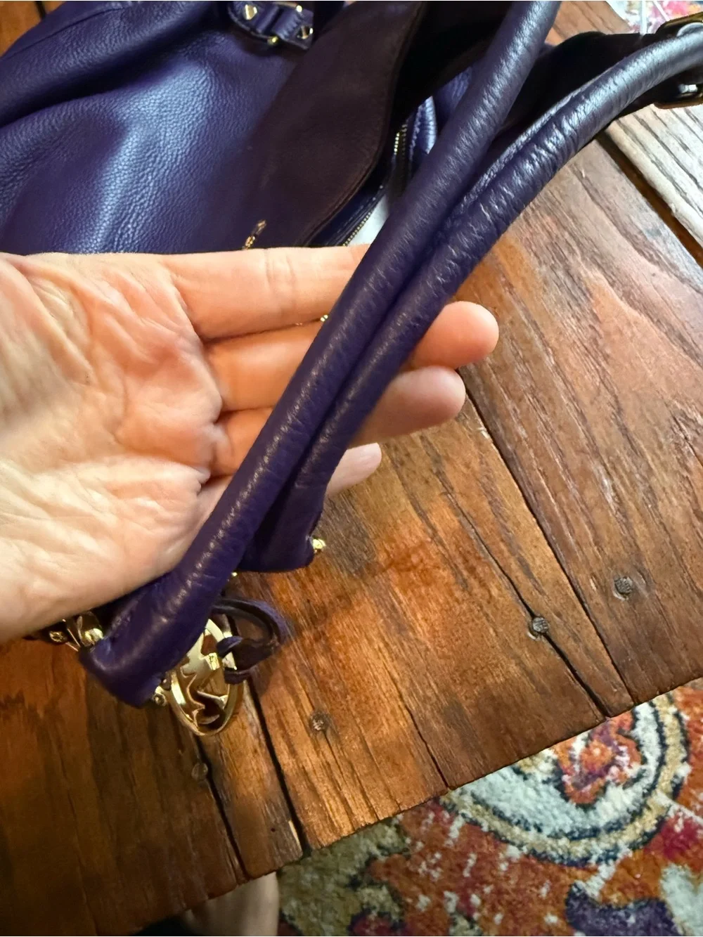 Michael Kors Deep Purple (Iris, Bedford) Leather Shoulder Bag Gold Hardware EUC